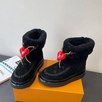 Louis Vuitton Cortina Platform Ankle Boots in Suede and Wool Black 2025 1AIUEY (MD-251219066)