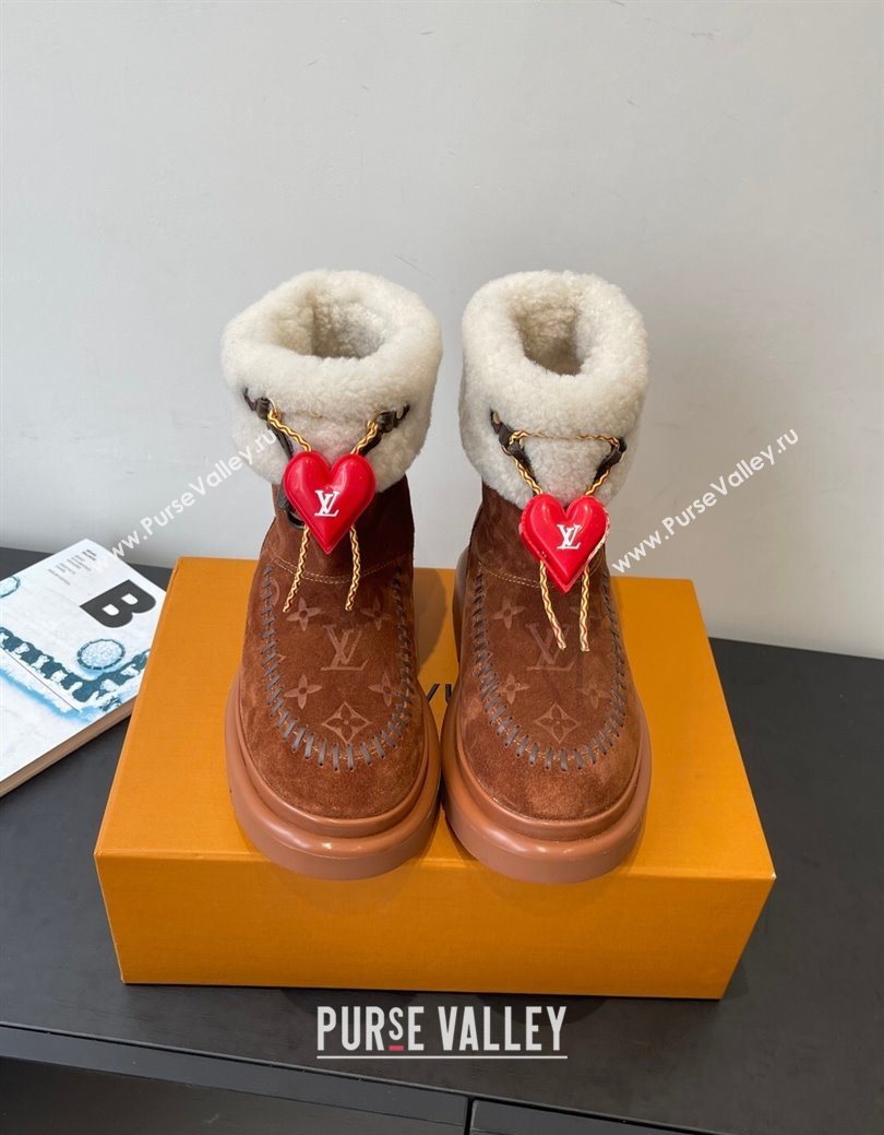 Louis Vuitton Cortina Platform Ankle Boots in Suede and Wool Brown 2025 1AIUEY (MD-251219067)