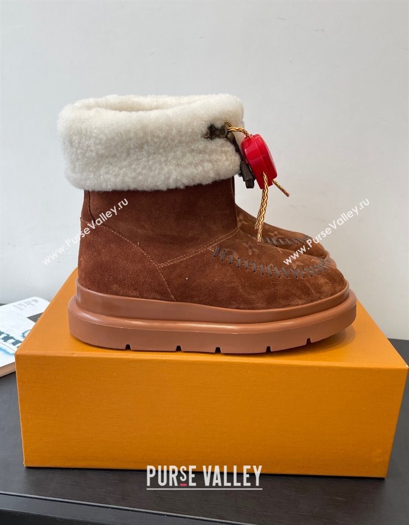 Louis Vuitton Cortina Platform Ankle Boots in Suede and Wool Brown 2025 1AIUEY (MD-251219067)