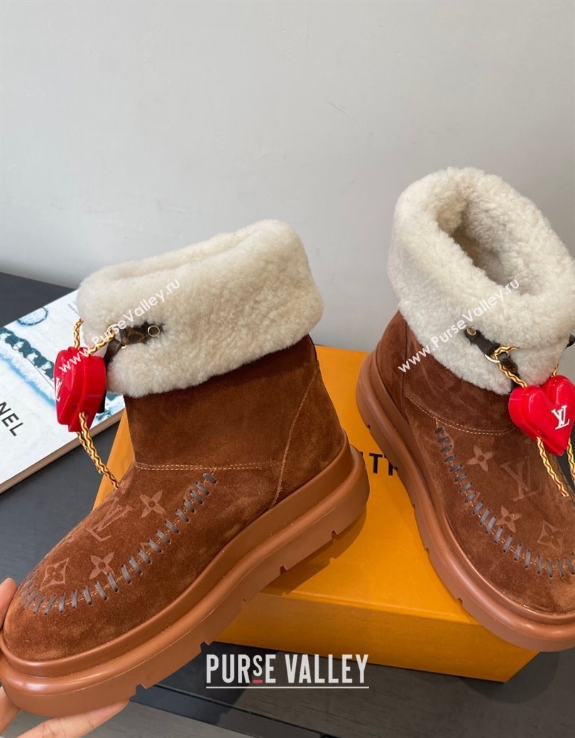 Louis Vuitton Cortina Platform Ankle Boots in Suede and Wool Brown 2025 1AIUEY (MD-251219067)