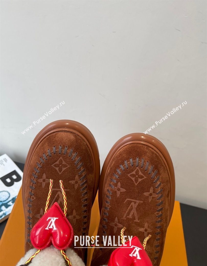 Louis Vuitton Cortina Platform Ankle Boots in Suede and Wool Brown 2025 1AIUEY (MD-251219067)