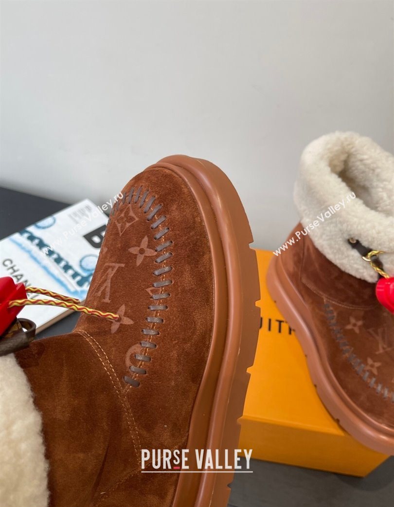 Louis Vuitton Cortina Platform Ankle Boots in Suede and Wool Brown 2025 1AIUEY (MD-251219067)