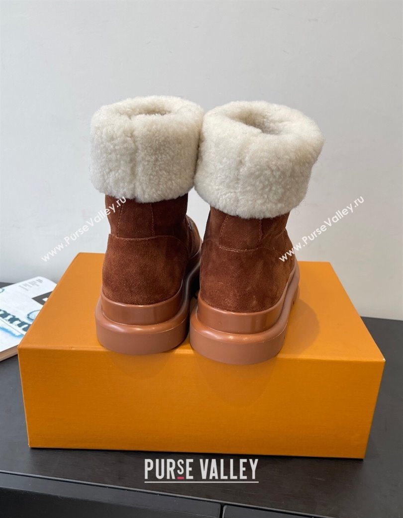 Louis Vuitton Cortina Platform Ankle Boots in Suede and Wool Brown 2025 1AIUEY (MD-251219067)