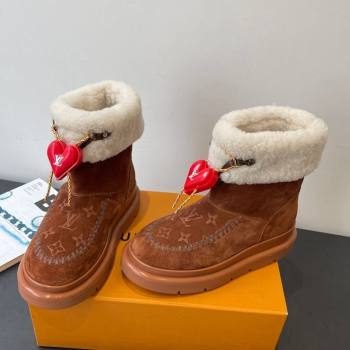 Louis Vuitton Cortina Platform Ankle Boots in Suede and Wool Brown 2025 1AIUEY (MD-251219067)