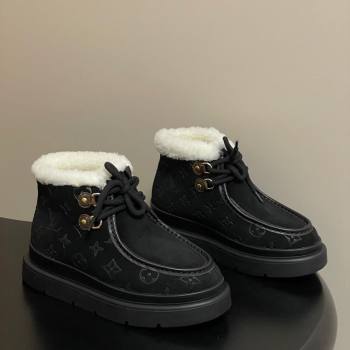 Louis Vuitton Cortina Platform Low Boots 5cm in Suede and Wool Black 2025 1AIUFW (KL-251219068)