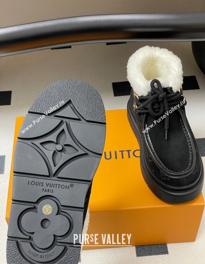 Louis Vuitton Cortina Platform Low Boots 5cm in Suede and Wool Black 2025 1AIUFW (KL-251219068)