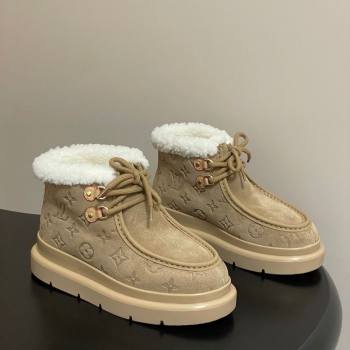 Louis Vuitton Cortina Platform Low Boots 5cm in Suede and Wool Beige 2025 1AIUFW (KL-251219069)