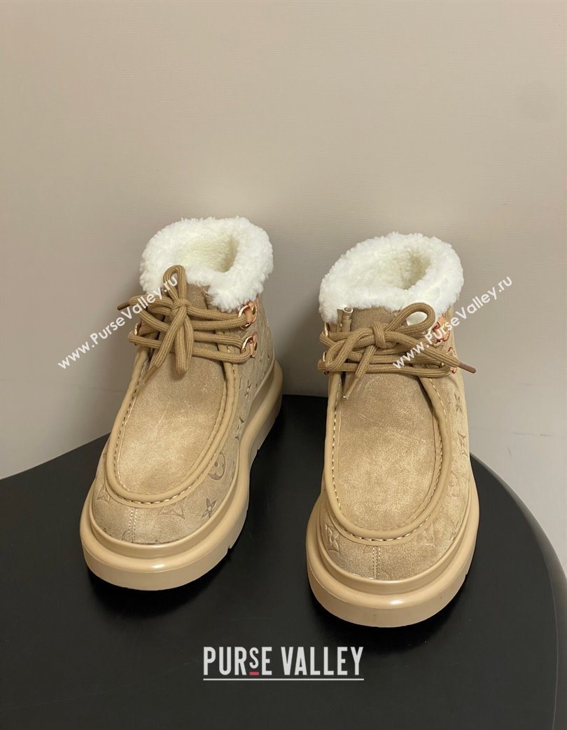 Louis Vuitton Cortina Platform Low Boots 5cm in Suede and Wool Beige 2025 1AIUFW (KL-251219069)