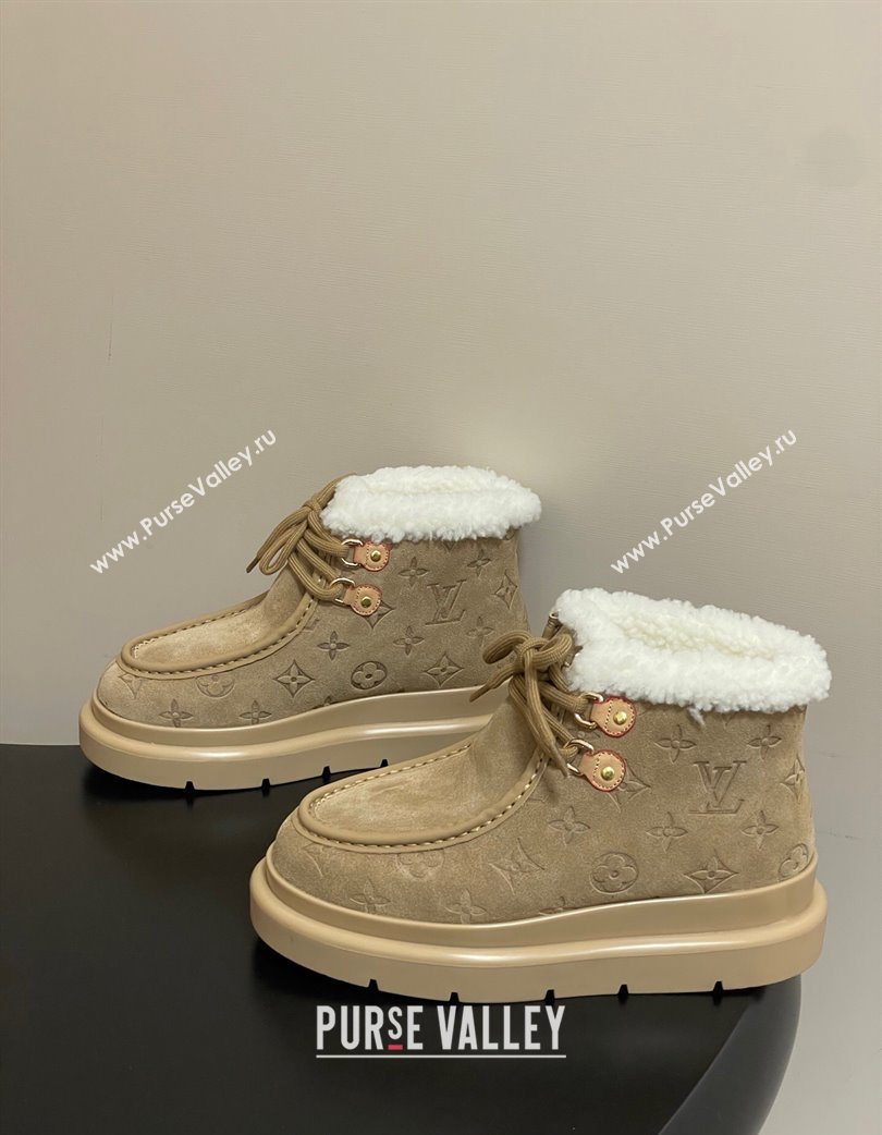 Louis Vuitton Cortina Platform Low Boots 5cm in Suede and Wool Beige 2025 1AIUFW (KL-251219069)