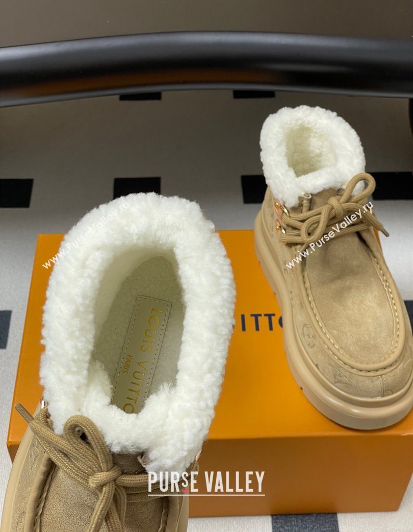 Louis Vuitton Cortina Platform Low Boots 5cm in Suede and Wool Beige 2025 1AIUFW (KL-251219069)