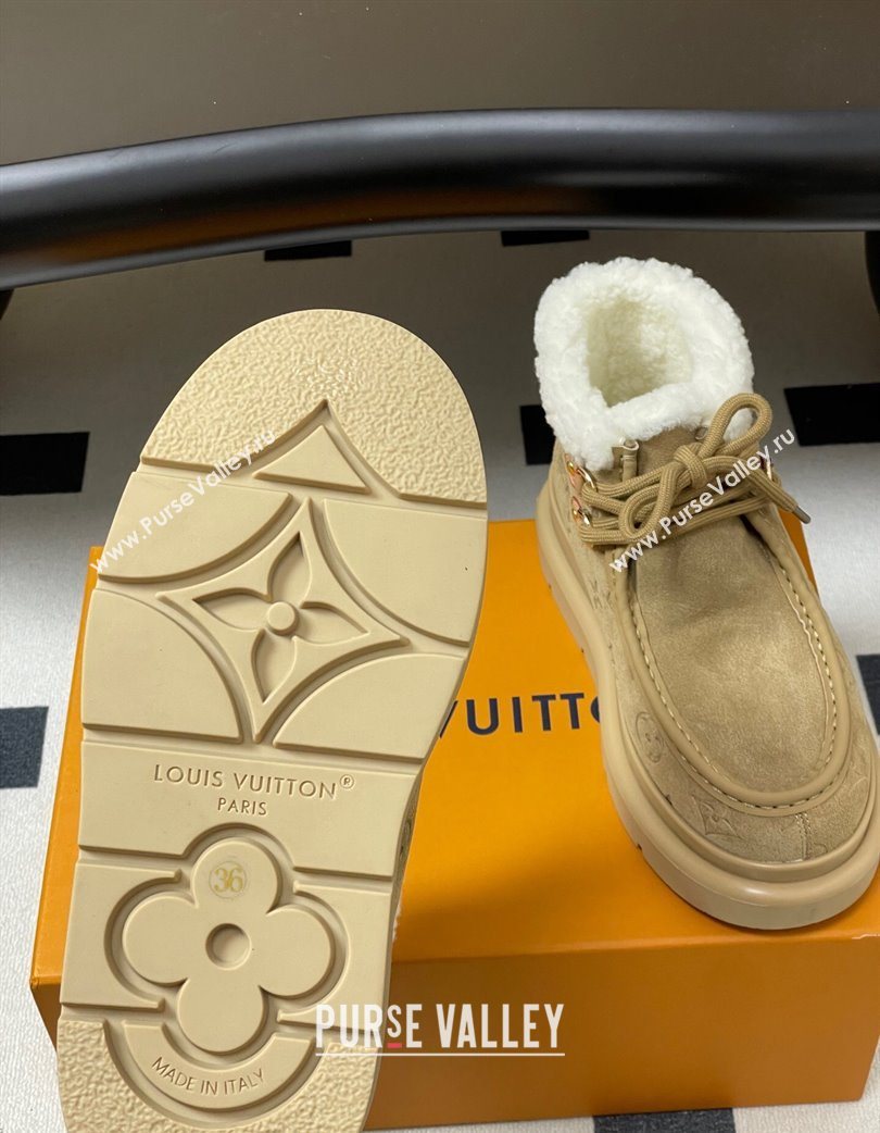Louis Vuitton Cortina Platform Low Boots 5cm in Suede and Wool Beige 2025 1AIUFW (KL-251219069)