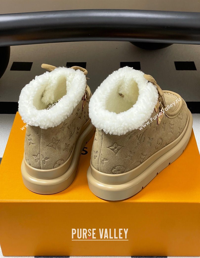 Louis Vuitton Cortina Platform Low Boots 5cm in Suede and Wool Beige 2025 1AIUFW (KL-251219069)