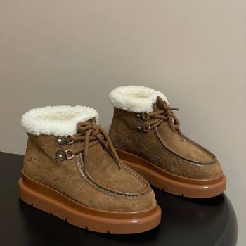 Louis Vuitton Cortina Platform Low Boots 5cm in Suede and Wool Brown 2025 1AIUFW (KL-251219070)