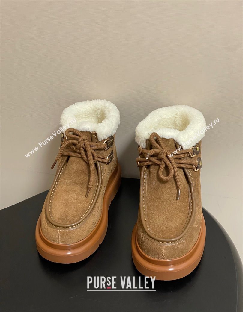 Louis Vuitton Cortina Platform Low Boots 5cm in Suede and Wool Brown 2025 1AIUFW (KL-251219070)
