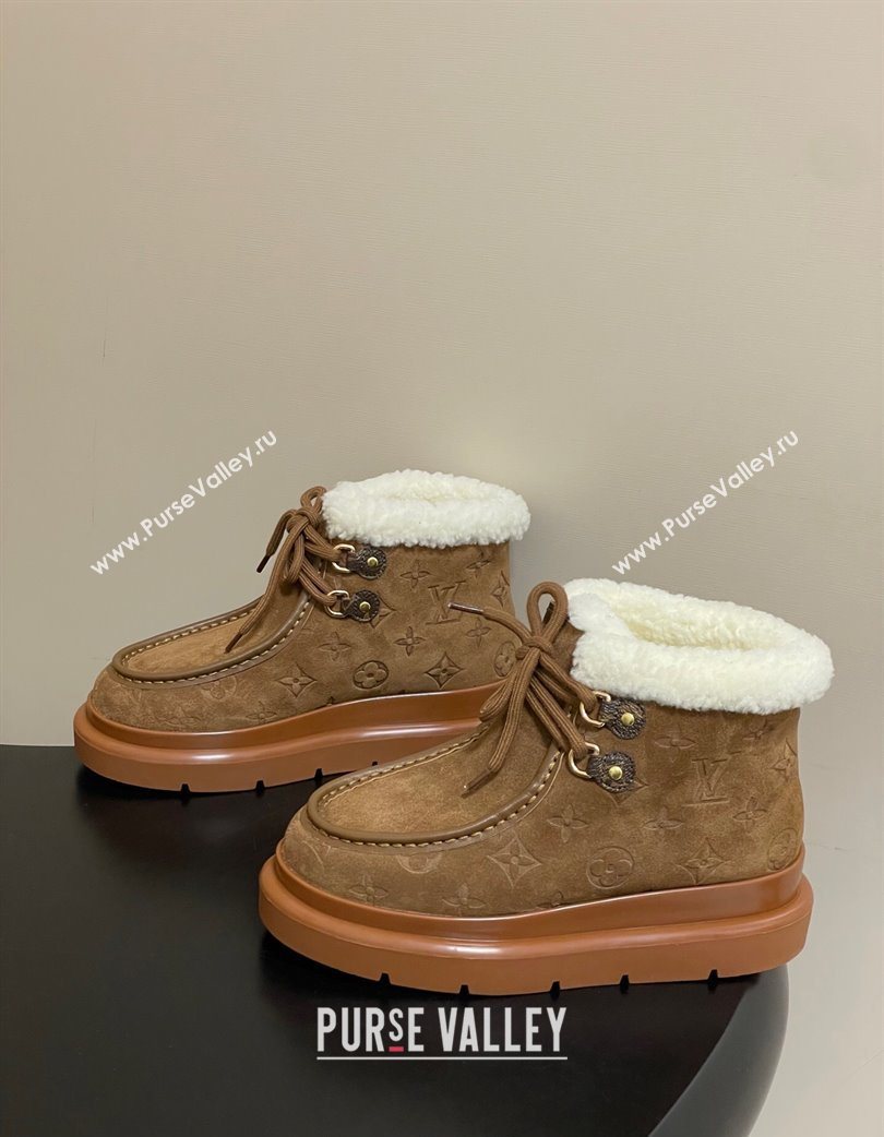 Louis Vuitton Cortina Platform Low Boots 5cm in Suede and Wool Brown 2025 1AIUFW (KL-251219070)