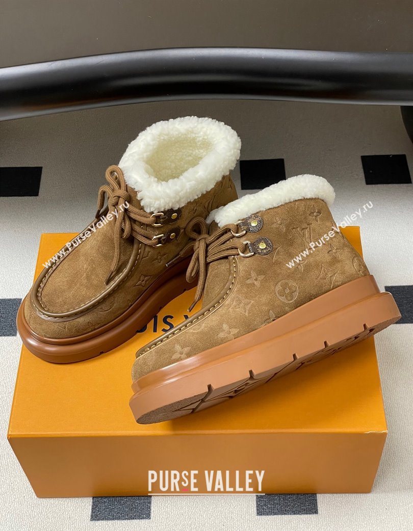 Louis Vuitton Cortina Platform Low Boots 5cm in Suede and Wool Brown 2025 1AIUFW (KL-251219070)
