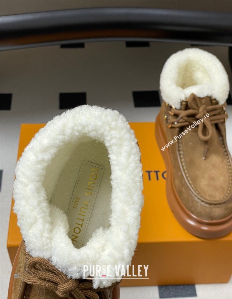 Louis Vuitton Cortina Platform Low Boots 5cm in Suede and Wool Brown 2025 1AIUFW (KL-251219070)