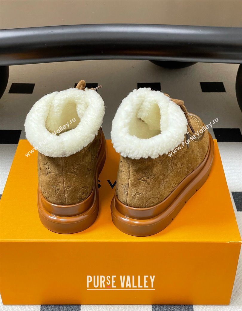 Louis Vuitton Cortina Platform Low Boots 5cm in Suede and Wool Brown 2025 1AIUFW (KL-251219070)