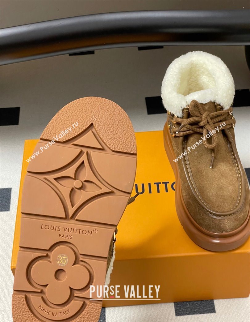 Louis Vuitton Cortina Platform Low Boots 5cm in Suede and Wool Brown 2025 1AIUFW (KL-251219070)