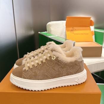 Louis Vuitton Time Out Sneakers in Monogram Embroidered Suede Light Brown 2025 1AIDIC (MD-251219095)