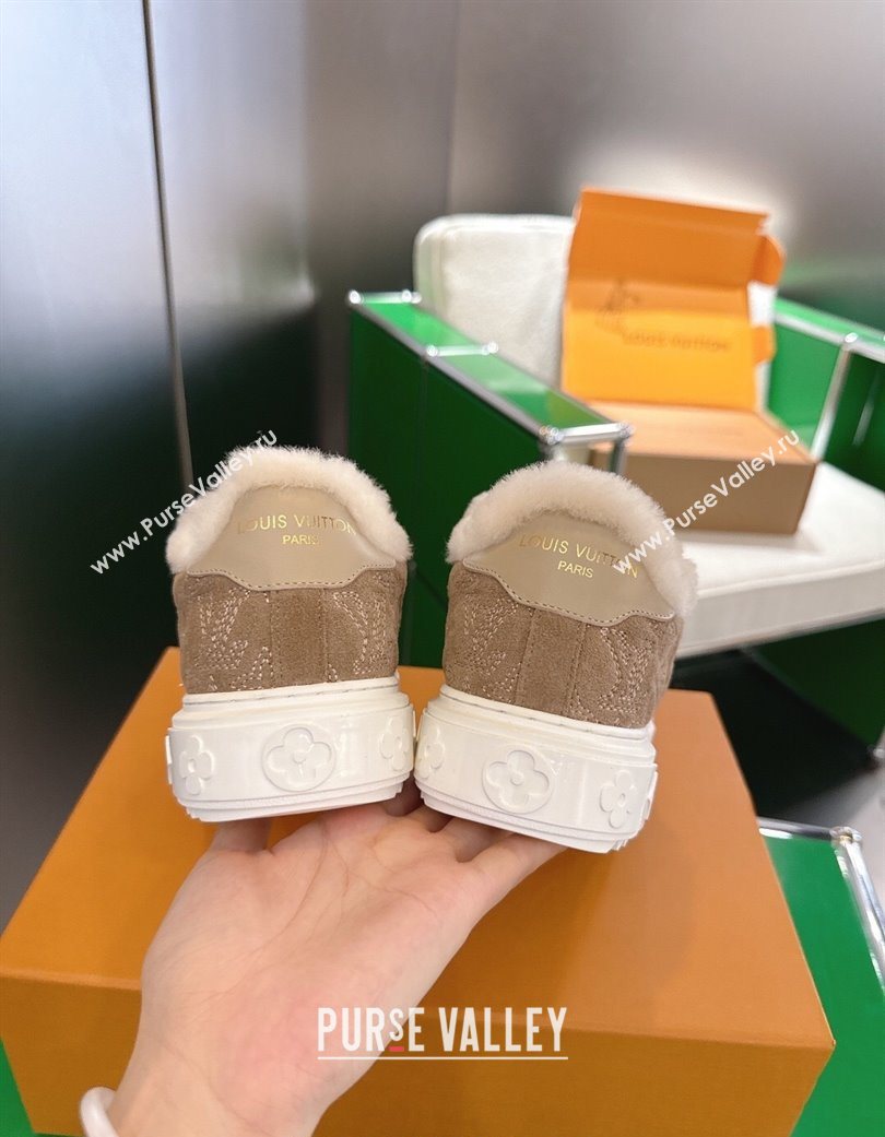 Louis Vuitton Time Out Sneakers in Monogram Embroidered Suede Light Brown 2025 1AIDIC (MD-251219095)