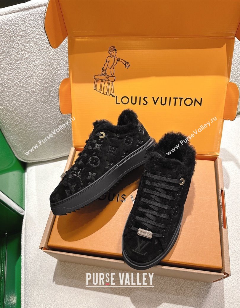 Louis Vuitton Time Out Sneakers in Monogram Embossed Suede Black 2025 1AIDIC (MD-251219097)