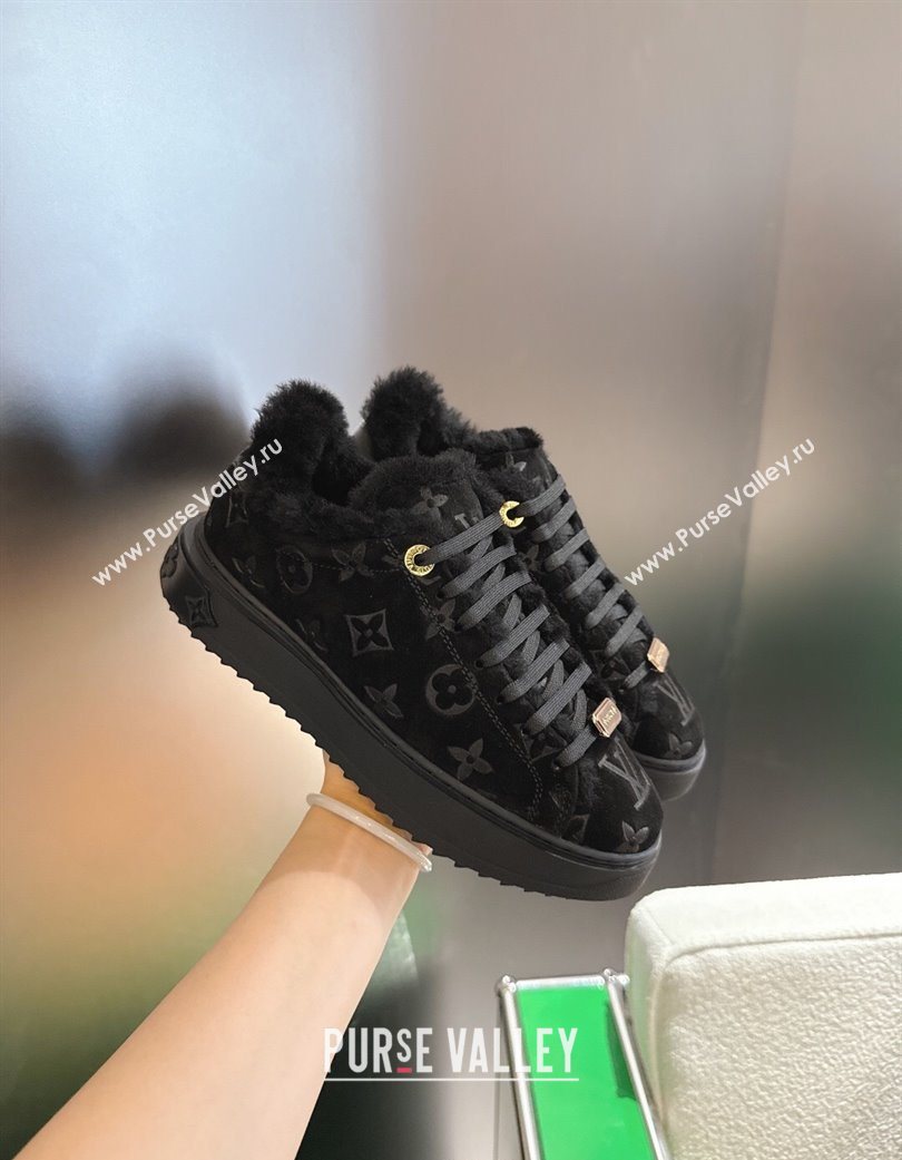 Louis Vuitton Time Out Sneakers in Monogram Embossed Suede Black 2025 1AIDIC (MD-251219097)