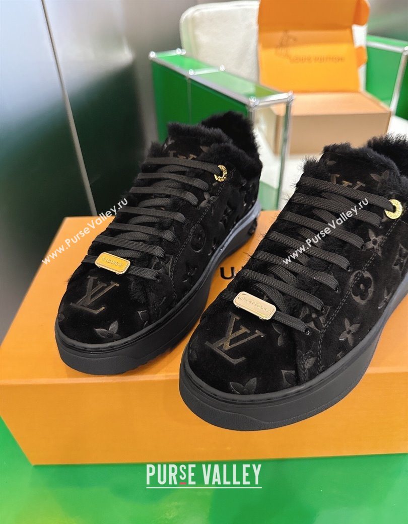 Louis Vuitton Time Out Sneakers in Monogram Embossed Suede Black 2025 1AIDIC (MD-251219097)