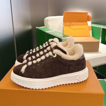 Louis Vuitton Time Out Sneakers in Monogram Embroidered Suede Chocolate Brown 2025 1AIDIC (MD-251219098)