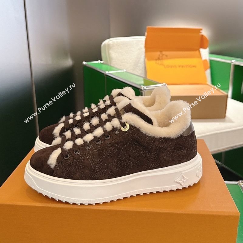 Louis Vuitton Time Out Sneakers in Monogram Embroidered Suede Chocolate Brown 2025 1AIDIC (MD-251219098)