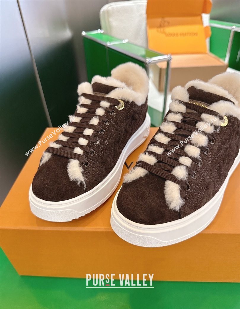 Louis Vuitton Time Out Sneakers in Monogram Embroidered Suede Chocolate Brown 2025 1AIDIC (MD-251219098)