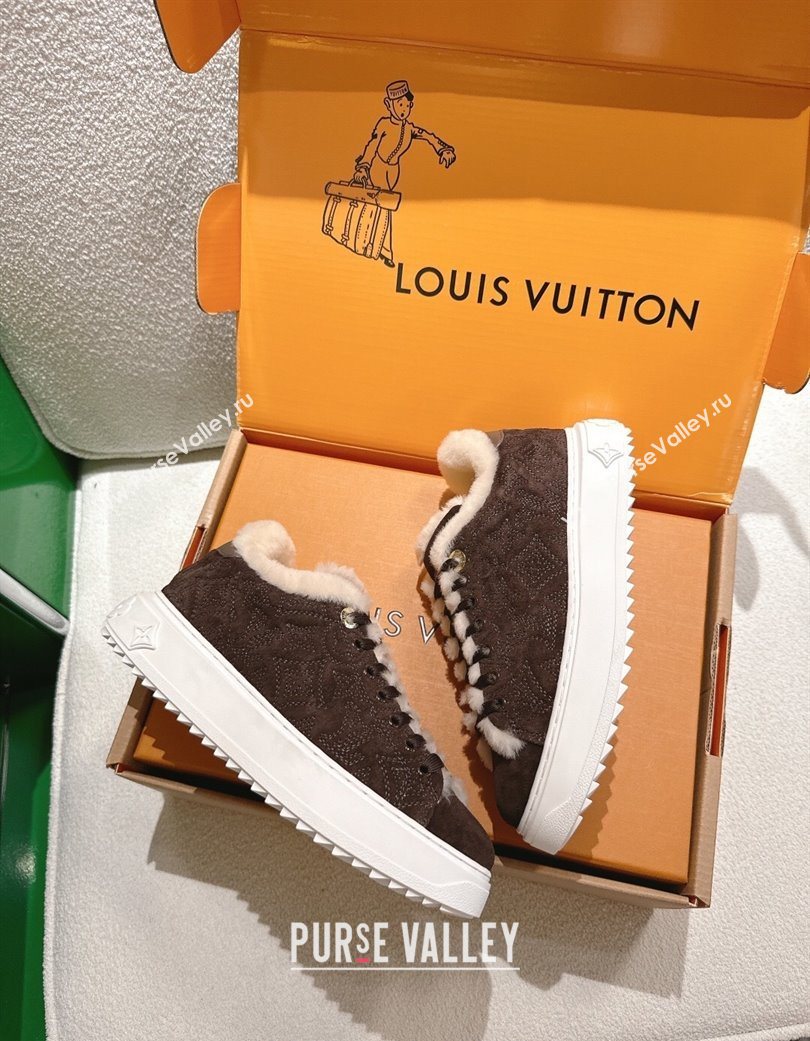 Louis Vuitton Time Out Sneakers in Monogram Embroidered Suede Chocolate Brown 2025 1AIDIC (MD-251219098)
