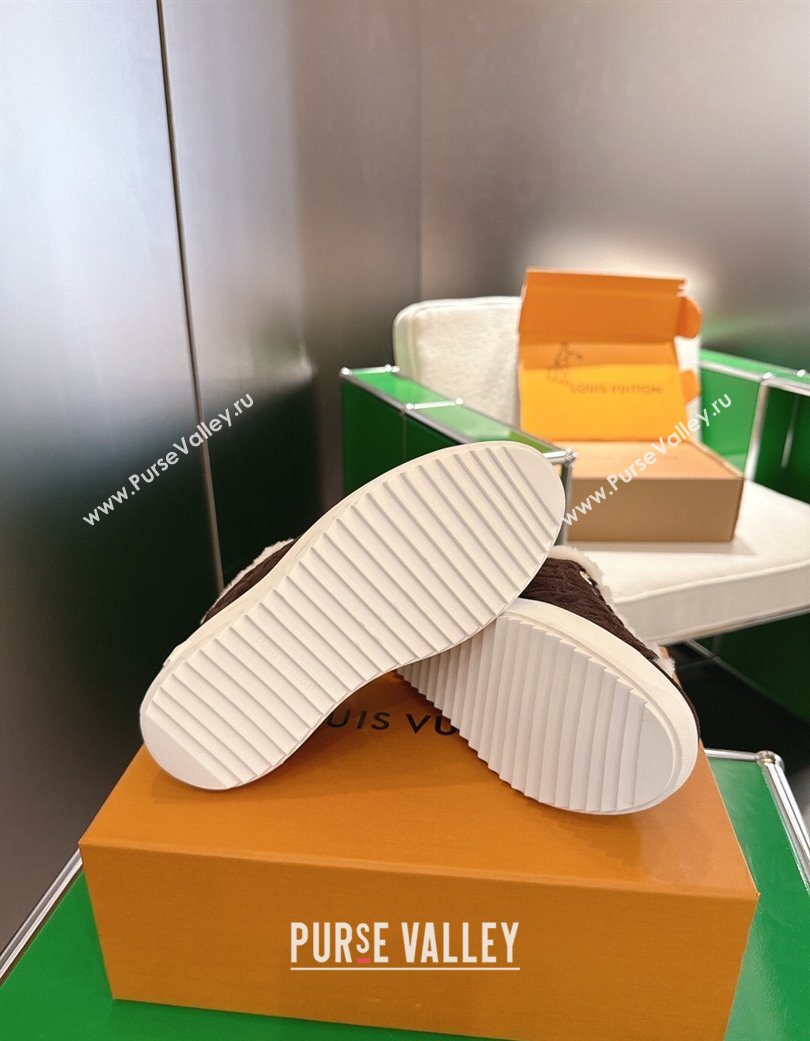 Louis Vuitton Time Out Sneakers in Monogram Embroidered Suede Chocolate Brown 2025 1AIDIC (MD-251219098)