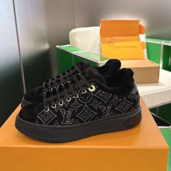 Louis Vuitton Time Out Sneakers in Monogram Embroidered Suede Black 2025 1AIDIC (MD-251219099)