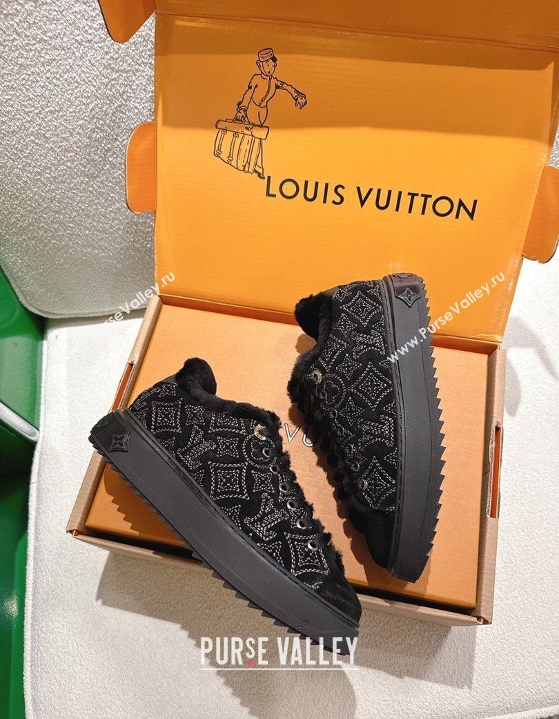 Louis Vuitton Time Out Sneakers in Monogram Embroidered Suede Black 2025 1AIDIC (MD-251219099)
