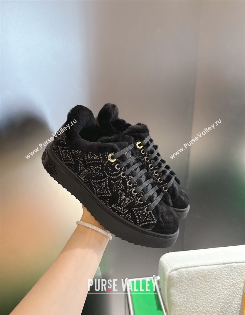 Louis Vuitton Time Out Sneakers in Monogram Embroidered Suede Black 2025 1AIDIC (MD-251219099)