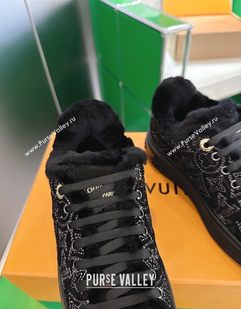 Louis Vuitton Time Out Sneakers in Monogram Embroidered Suede Black 2025 1AIDIC (MD-251219099)