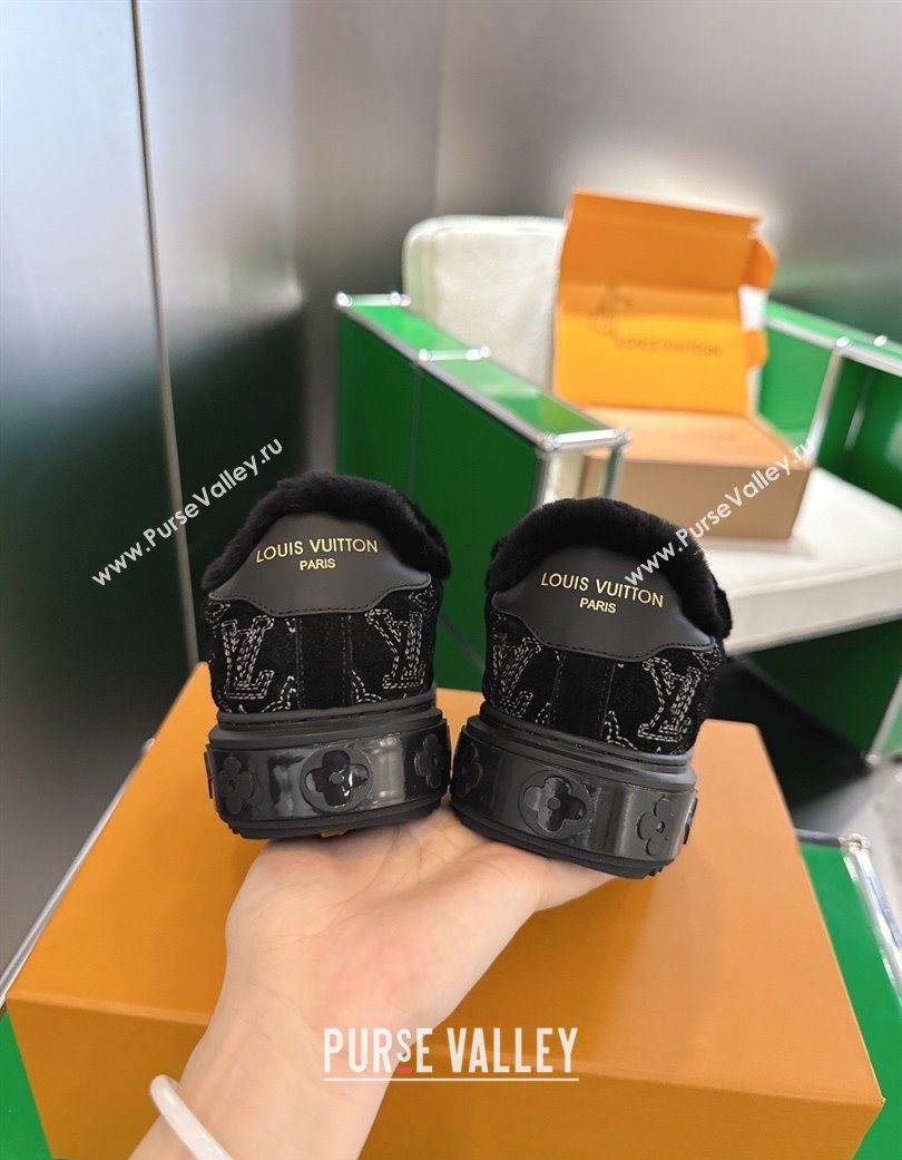 Louis Vuitton Time Out Sneakers in Monogram Embroidered Suede Black 2025 1AIDIC (MD-251219099)