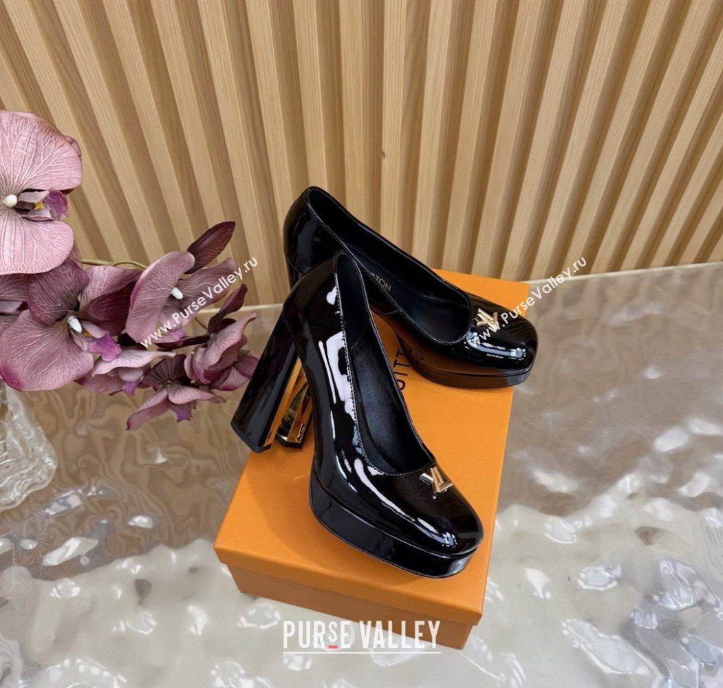 Louis Vuitton Swing Platform Pumps 11cm in Patent Leather Black/Gold 2025 1AIDF8 (MD-251219050)