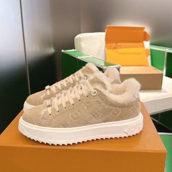 Louis Vuitton Time Out Sneakers in Monogram Embroidered Suede Beige 2025 1AIDIC (MD-251219100)