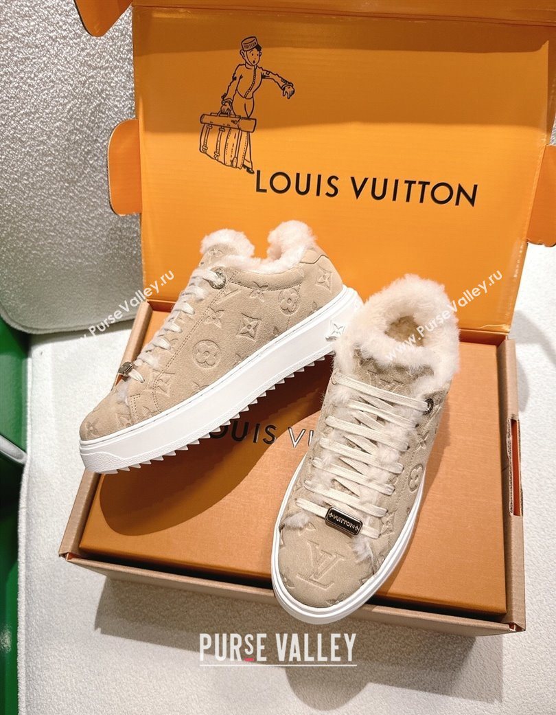 Louis Vuitton Time Out Sneakers in Monogram Embroidered Suede Beige 2025 1AIDIC (MD-251219100)