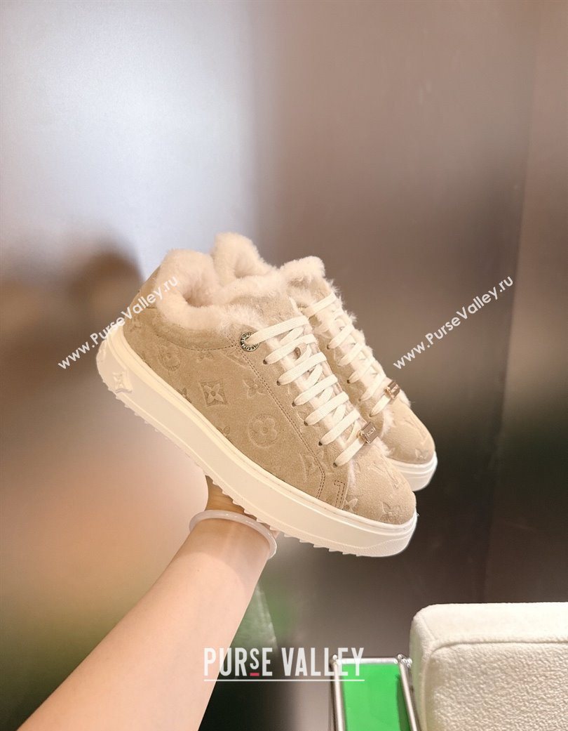 Louis Vuitton Time Out Sneakers in Monogram Embroidered Suede Beige 2025 1AIDIC (MD-251219100)