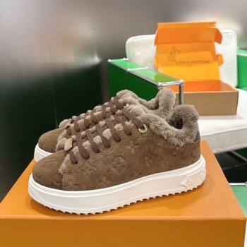 Louis Vuitton Time Out Sneakers in Monogram Embroidered Suede Dark Brown 2025 1AIDIC (MD-251219101)