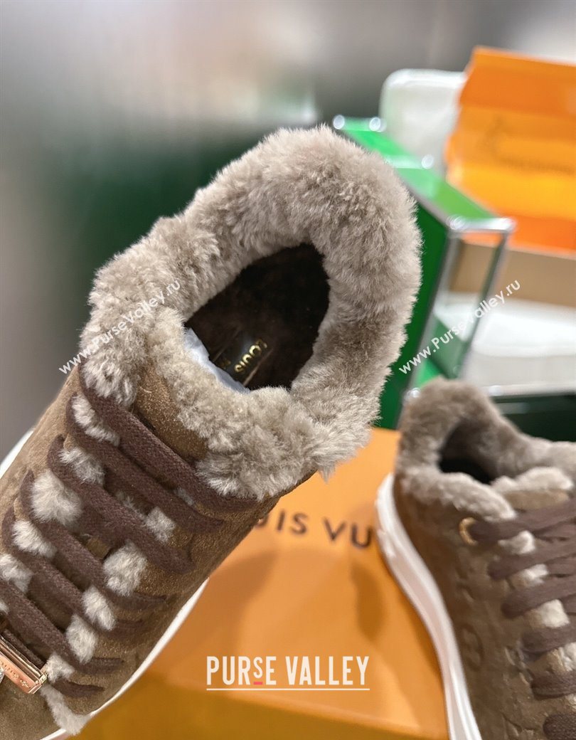 Louis Vuitton Time Out Sneakers in Monogram Embroidered Suede Dark Brown 2025 1AIDIC (MD-251219101)