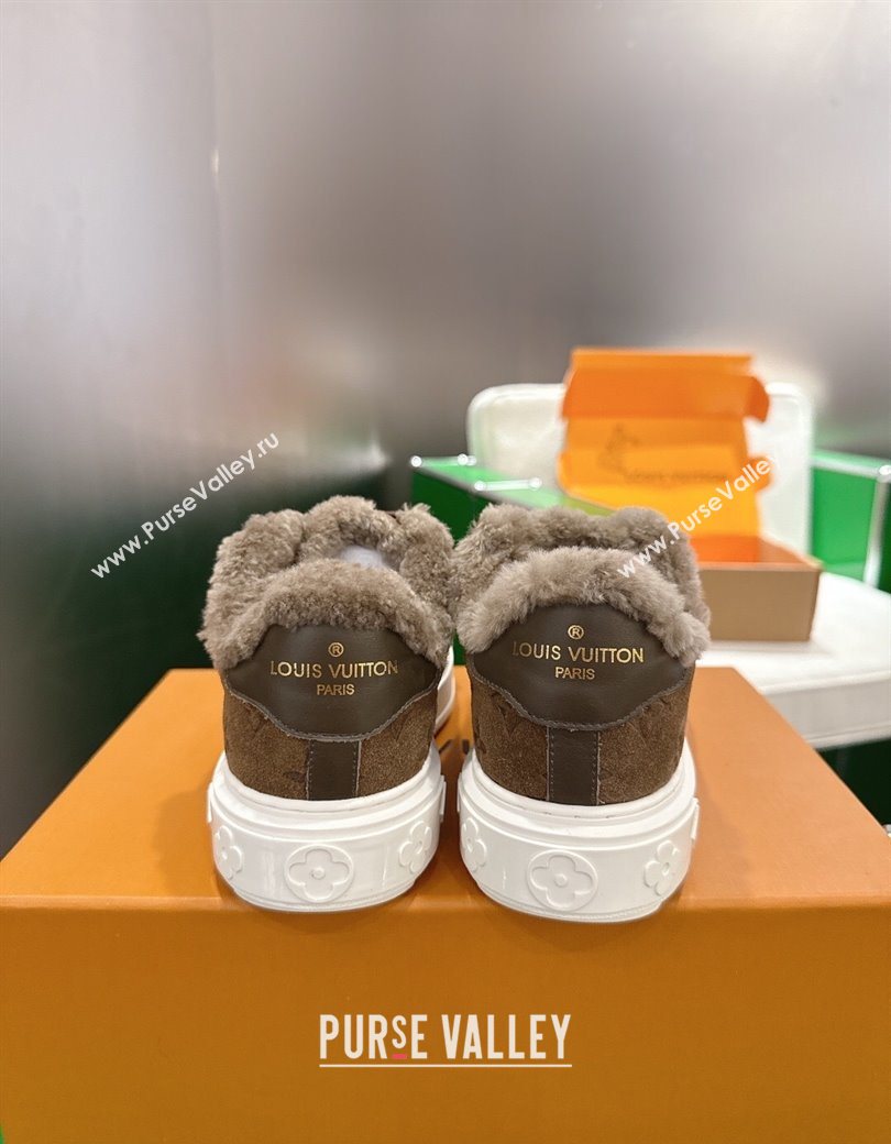 Louis Vuitton Time Out Sneakers in Monogram Embroidered Suede Dark Brown 2025 1AIDIC (MD-251219101)