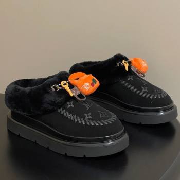 Louis Vuitton Cortina Closed Mules 5cm in Suede and Wool Black 2025 1AITIN (MD-251219105)