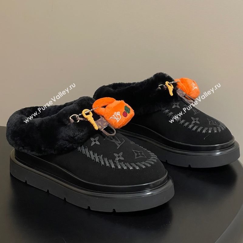 Louis Vuitton Cortina Closed Mules 5cm in Suede and Wool Black 2025 1AITIN (MD-251219105)