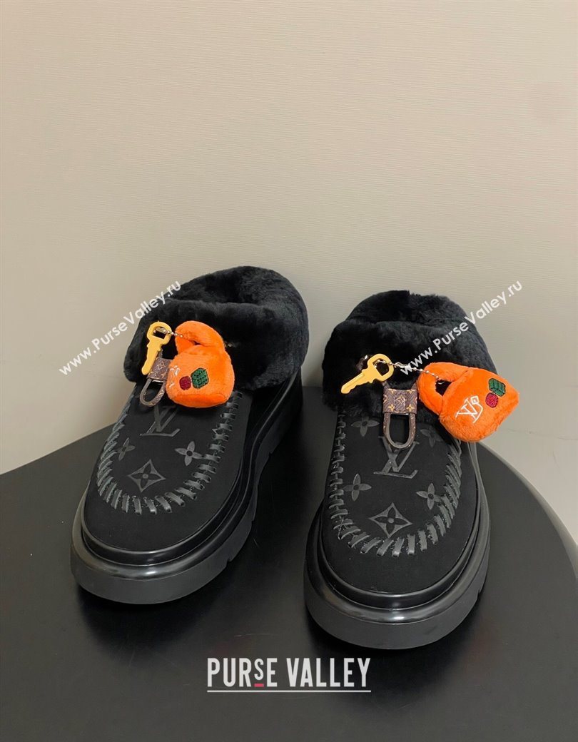 Louis Vuitton Cortina Closed Mules 5cm in Suede and Wool Black 2025 1AITIN (MD-251219105)