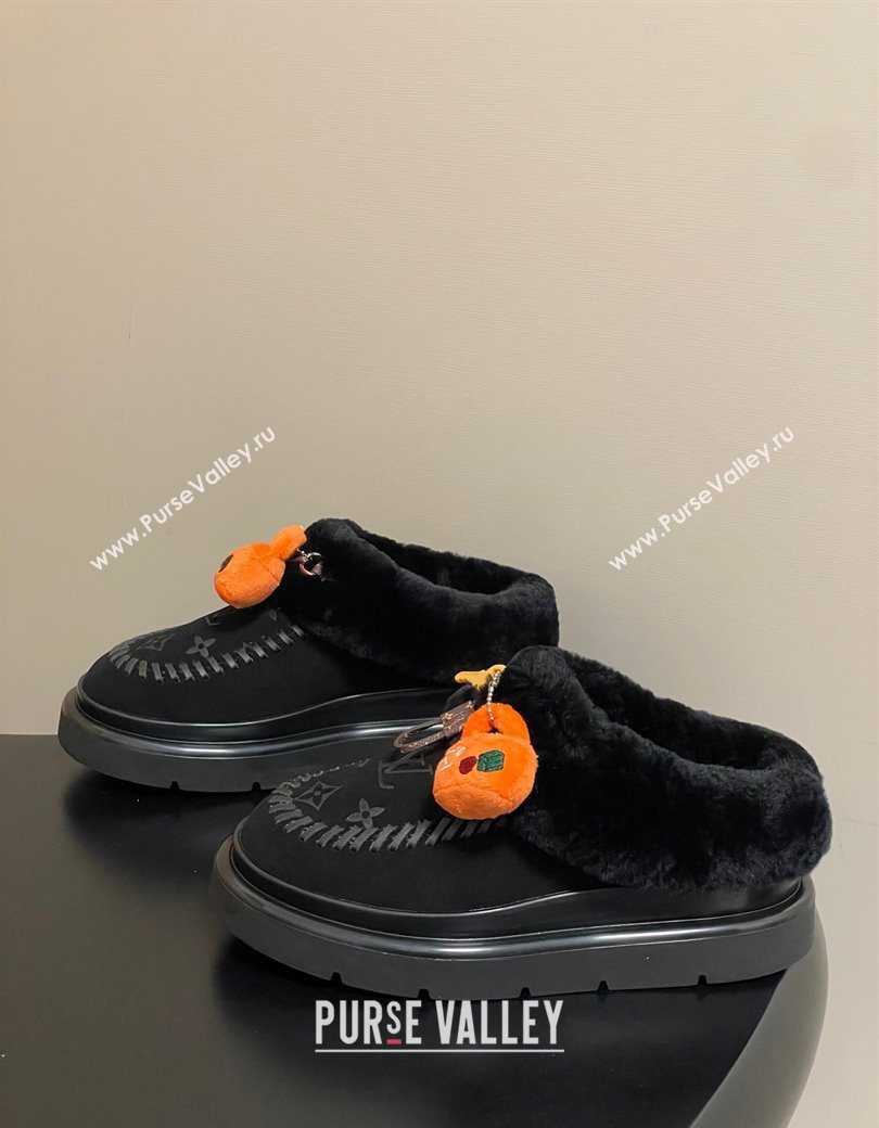 Louis Vuitton Cortina Closed Mules 5cm in Suede and Wool Black 2025 1AITIN (MD-251219105)