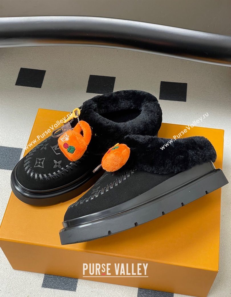 Louis Vuitton Cortina Closed Mules 5cm in Suede and Wool Black 2025 1AITIN (MD-251219105)
